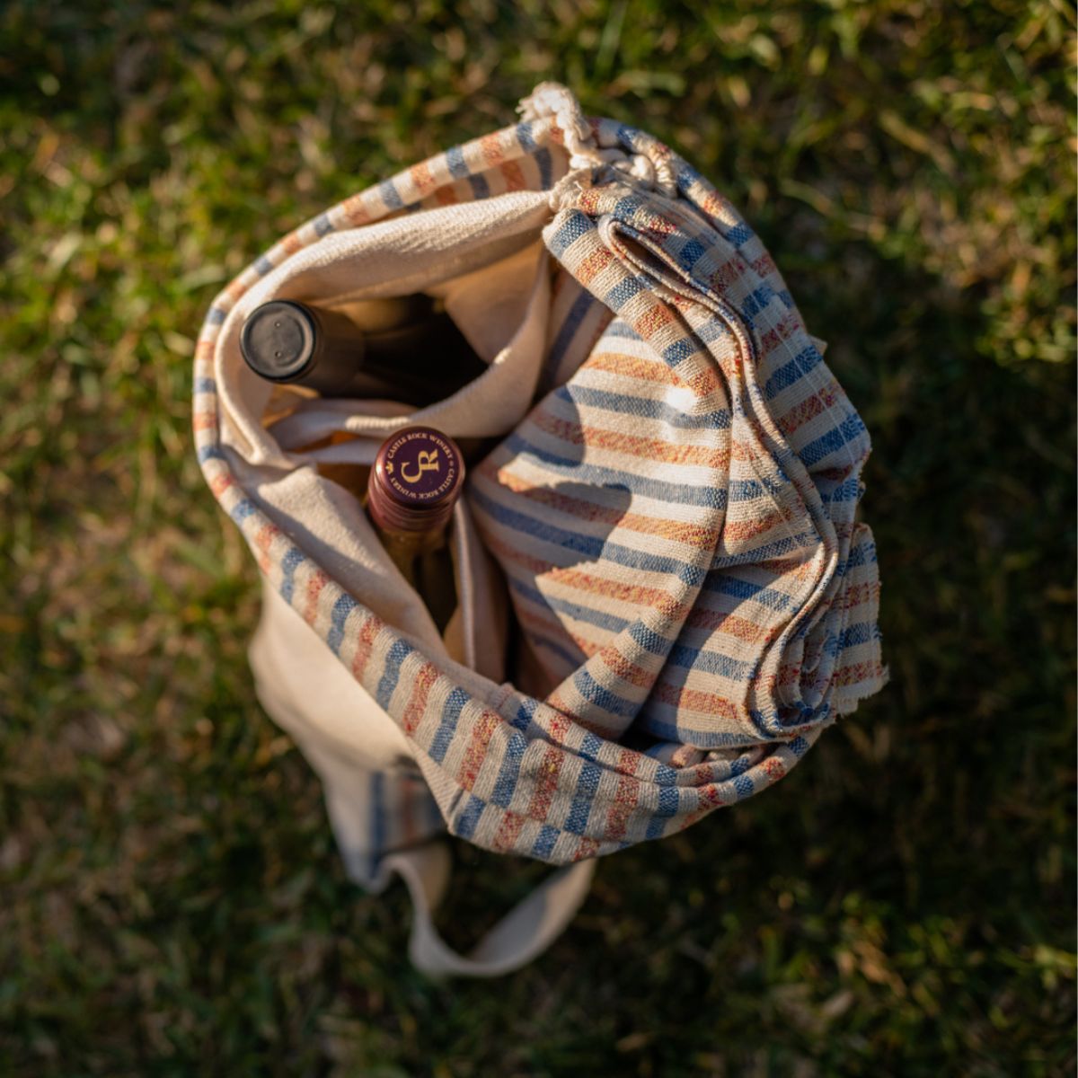 Tablecloth Backpack - Blue and Red Stripes