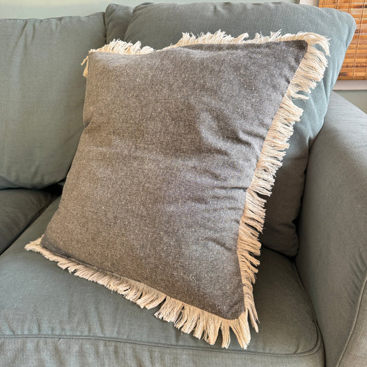 Grey Fringe Pillow Cover