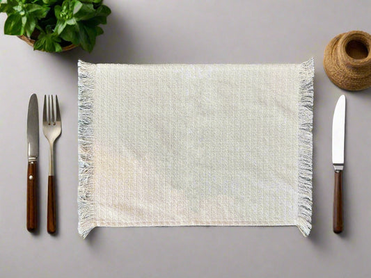 Beige Waffle Fabric Fringe Placemats (Set of 4)