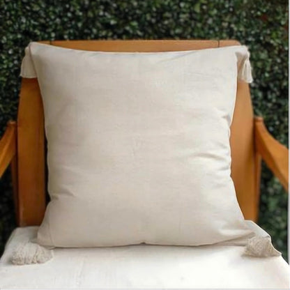Beige Pillow Cover Pom Poms